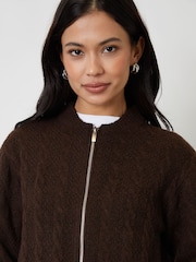 Threadbare Chocolate Brown Zip-Up Cable Knit Bomber Jacket - Image 3 of 4
