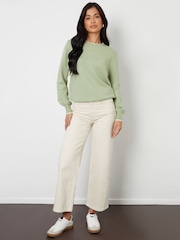 Threadbare Green Contrast Edge Balloon Sleeve Knitted Jumper - Image 3 of 5