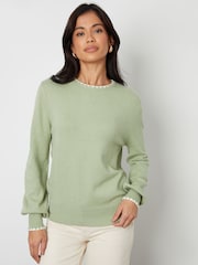 Threadbare Green Contrast Edge Balloon Sleeve Knitted Jumper - Image 5 of 5