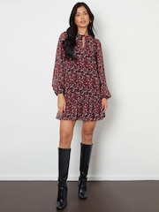 Threadbare Red Floral Tie Front Ruffle Mini Dress - Image 2 of 4