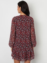 Threadbare Red Floral Tie Front Ruffle Mini Dress - Image 3 of 4