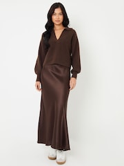 Threadbare Chocolate Brown Maxi Satin Slip Skirt - Image 1 of 4