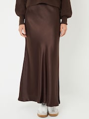 Threadbare Chocolate Brown Maxi Satin Slip Skirt - Image 3 of 4