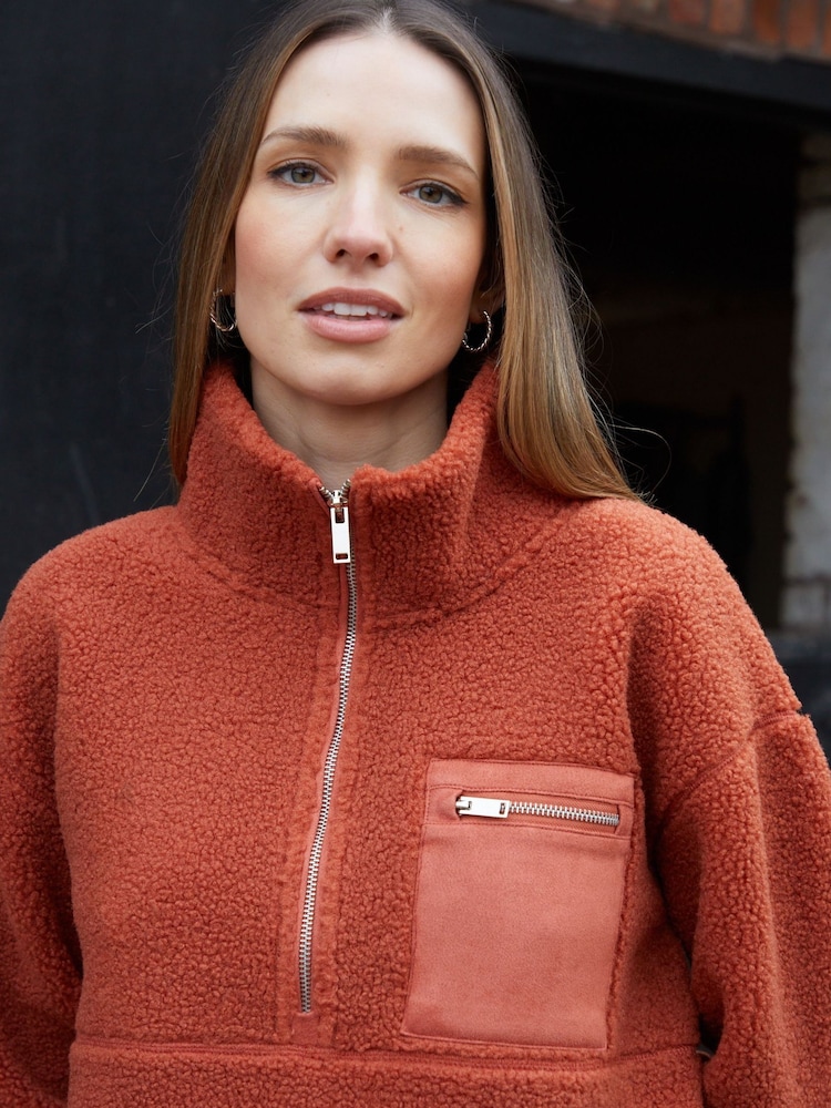 Orange - Threadbare mit Sherpa-Fleece und halbem Reißverschluss - Bild 2 von 4 Orange - Threadbare mit Sherpa-Fleece und halbem Reißverschluss - Bild 2 von 4