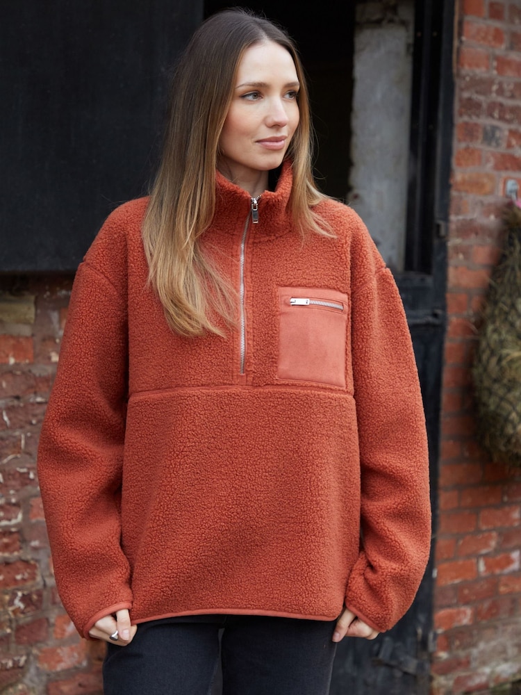 Orange - Threadbare mit Sherpa-Fleece und halbem Reißverschluss - Bild 4 von 4 Orange - Threadbare mit Sherpa-Fleece und halbem Reißverschluss - Bild 4 von 4