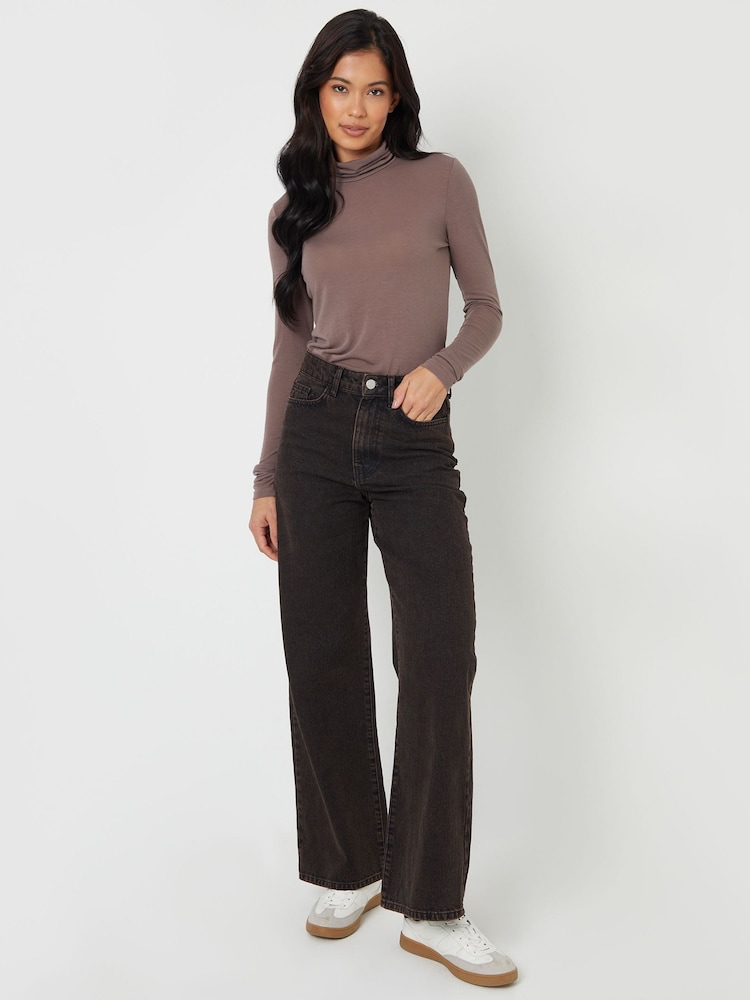 Threadbare Light Brown Wide Leg 100% Cotton Jeans - Image 2 of 4