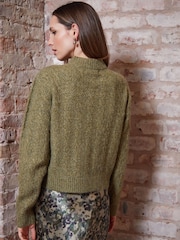 Threadbare Green Zip-Up Cable Knit Bomber Jacket - Image 2 of 5
