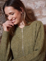 Threadbare Green Zip-Up Cable Knit Bomber Jacket - Image 4 of 5