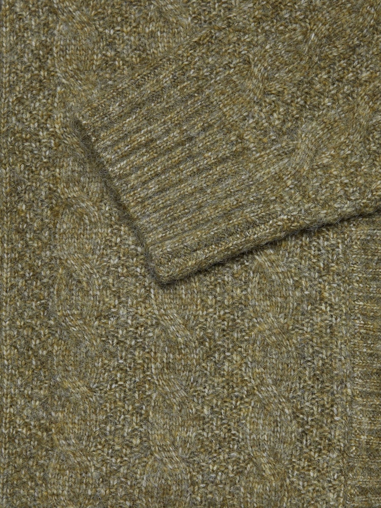 Threadbare Green Zip-Up Cable Knit Bomber Jacket - Image 5 of 5
