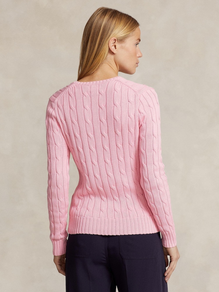 Polo Ralph Lauren Pink Cable-Knit Cotton V-Neck Sweater - Image 2 of 5