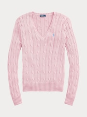 Polo Ralph Lauren Pink Cable-Knit Cotton V-Neck Sweater - Image 5 of 5