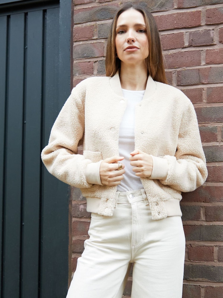 Threadbare Cream Borg Bomber Jacket - Image 3 of 5