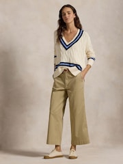 Polo Ralph Lauren Green Twill Wide-Leg Cropped Trousers - Image 1 of 5