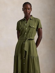 Polo Ralph Lauren Green Belted Tiered Shirt Dress - Image 3 of 5