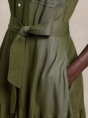 Polo Ralph Lauren Green Belted Tiered Shirt Dress - Image 4 of 5
