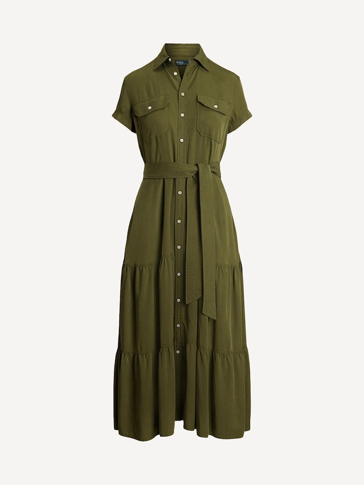 Polo Ralph Lauren Green Belted Tiered Shirt Dress - Image 7 of 7
