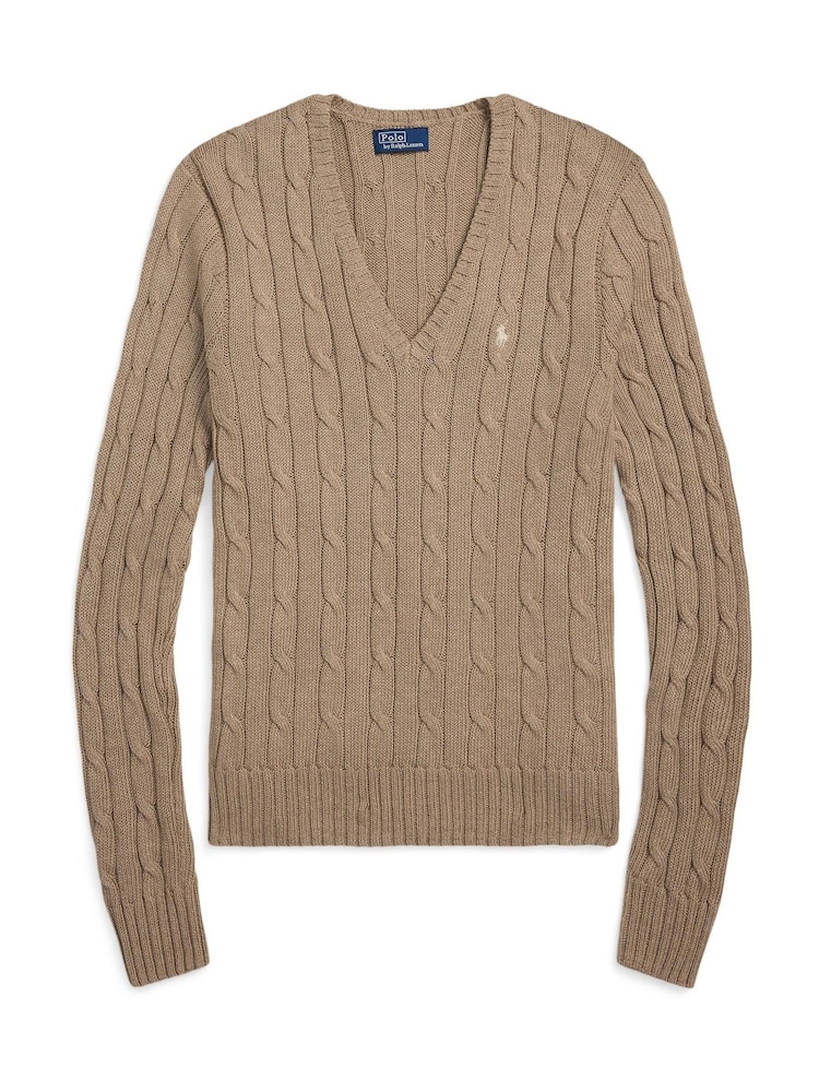 Polo Ralph Lauren Brown Cable-Knit Cotton V-Neck Sweater - Image 5 of 5