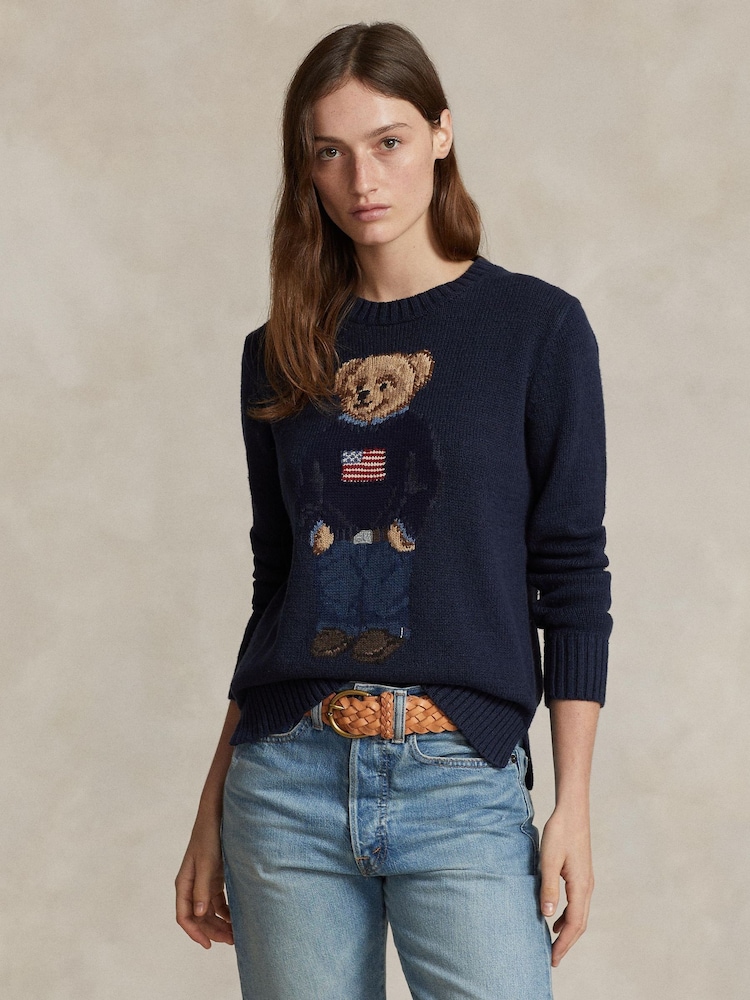 Polo Ralph Lauren Blue Polo Bear Cotton Linen Sweater - Image 1 of 5