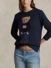 Polo Ralph Lauren Blue Polo Bear Cotton Linen Sweater - Image 3 of 5