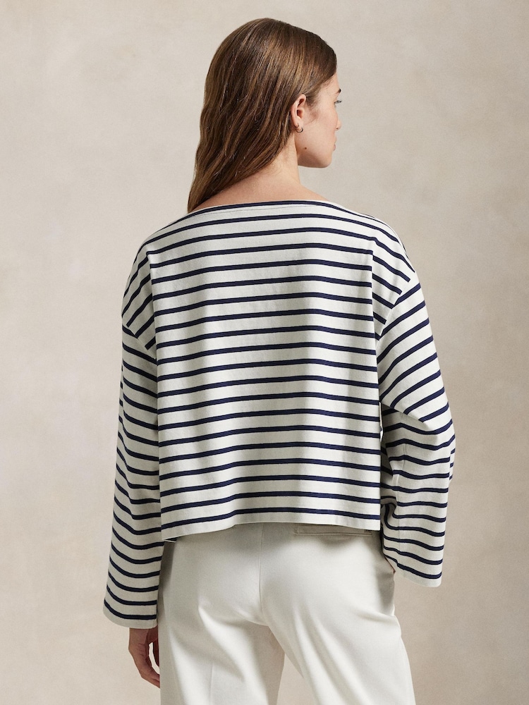 Polo Ralph Lauren Blue Striped Boatneck Mariner T-Shirt - Image 2 of 5 Polo Ralph Lauren Blue Striped Boatneck Mariner T-Shirt - Image 2 of 5