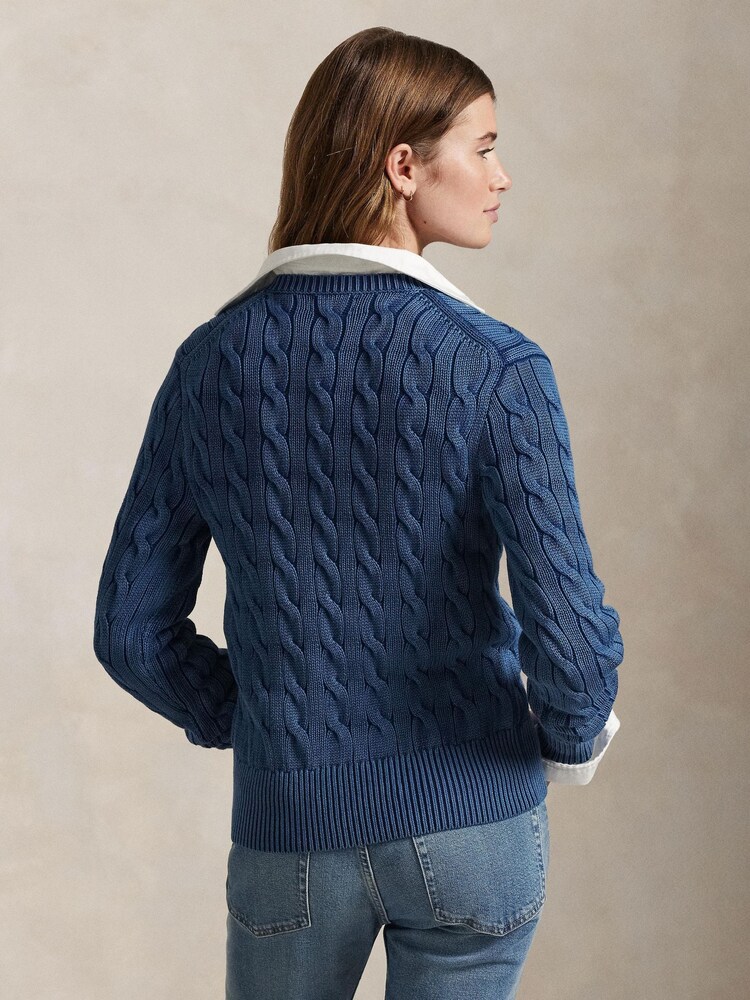 Polo Ralph Lauren Blue Cable Knit Cotton Cardigan - Image 2 of 5