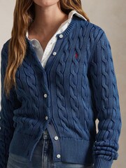 Polo Ralph Lauren Blue Cable Knit Cotton Cardigan - Image 4 of 5