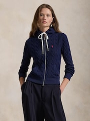 Polo Ralph Lauren Blue Cable Knit  Cotton Full-Zip Hoodie - Image 1 of 5