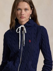 Polo Ralph Lauren Blue Cable Knit  Cotton Full-Zip Hoodie - Image 4 of 5