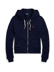 Polo Ralph Lauren Blue Cable Knit  Cotton Full-Zip Hoodie - Image 5 of 5