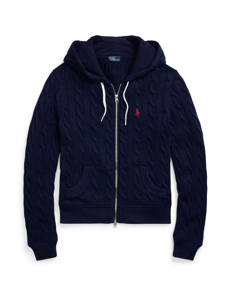 Polo Ralph Lauren Blue Cable Knit  Cotton Full-Zip Hoodie - Image 5 of 5