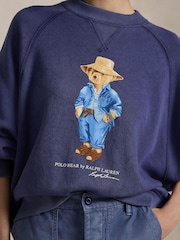 Polo Ralph Lauren Blue Oversize Polo Bear Fleece Crewneck Sweatshirt - Image 4 of 5