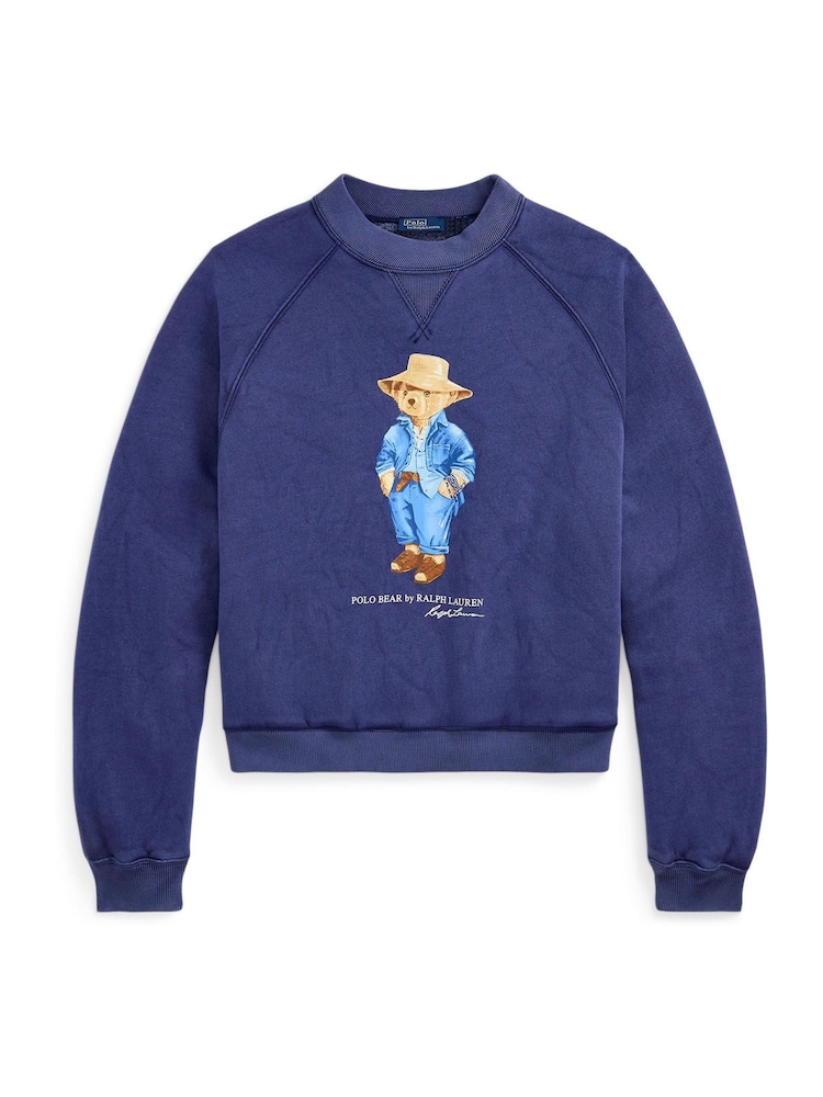 Polo Ralph Lauren Blue Oversize Polo Bear Fleece Crewneck Sweatshirt - Image 5 of 5