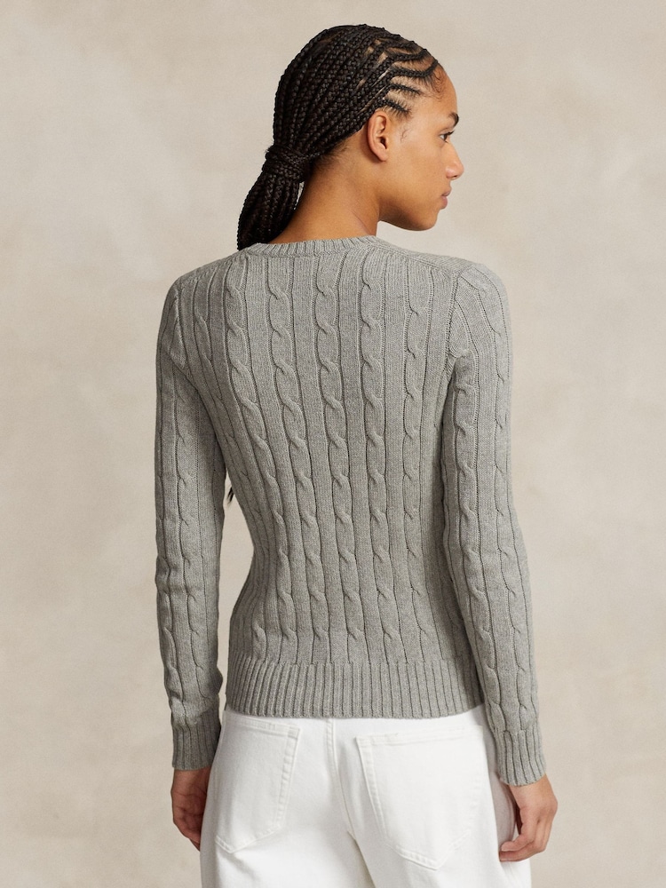 Polo Ralph Lauren Grey Cable-Knit Cotton Crewneck Sweater - Image 2 of 5