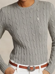 Polo Ralph Lauren Grey Cable-Knit Cotton Crewneck Sweater - Image 4 of 5