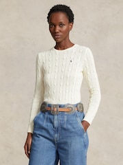 Polo Ralph Lauren Cream Cable-Knit Cotton Crewneck Sweater - Image 1 of 4