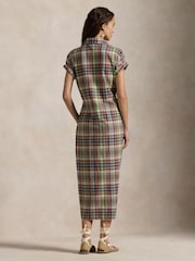 Polo Ralph Lauren Brown Plaid Cotton Faux Wrap Shirt Dress - Image 2 of 5