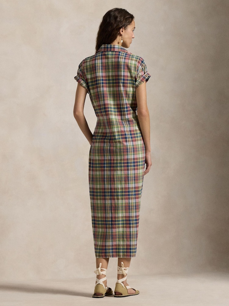 Polo Ralph Lauren Brown Plaid Cotton Faux Wrap Shirt Dress - Image 2 of 5