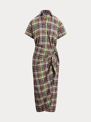 Polo Ralph Lauren Brown Plaid Cotton Faux Wrap Shirt Dress - Image 5 of 5