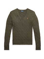 Polo Ralph Lauren Green Cable-Knit Cotton V-Neck Sweater - Image 5 of 5