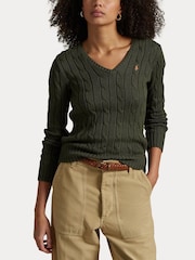 Polo Ralph Lauren Green Cable-Knit Cotton V-Neck Sweater - Image 7 of 9