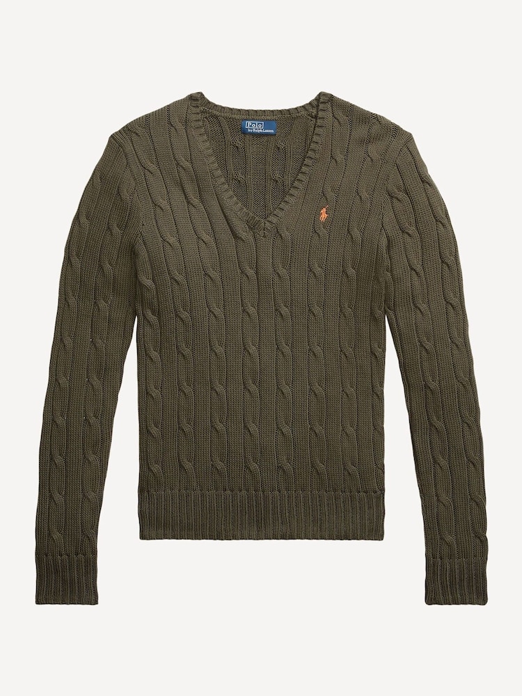 Polo Ralph Lauren Green Cable-Knit Cotton V-Neck Sweater - Image 9 of 9
