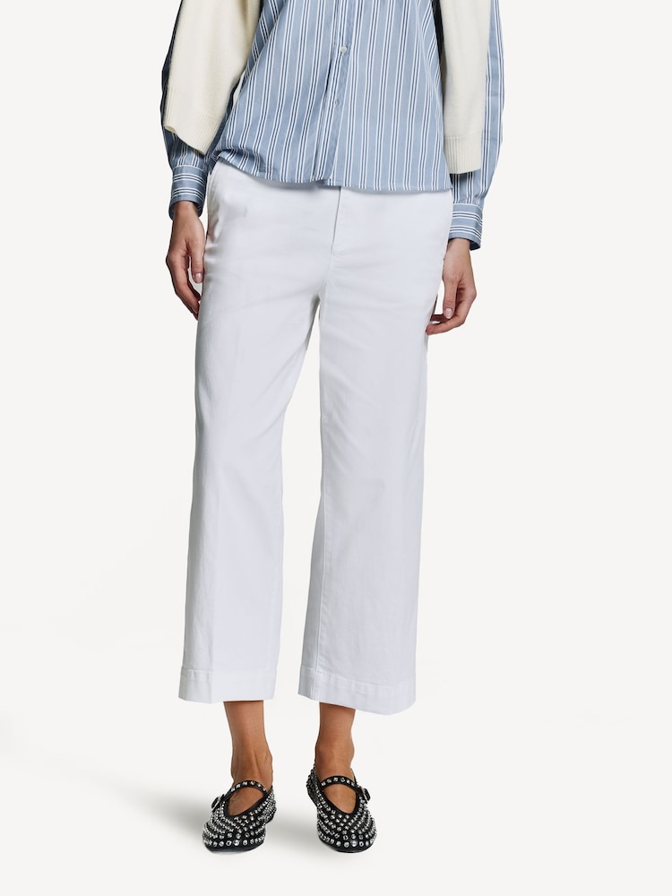 Polo Ralph Lauren White Twill Wide-Leg Cropped Trousers - Image 2 of 8