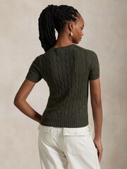 Polo Ralph Lauren Green Cable Knit Cotton Short Sleeve Sweater - Image 2 of 5