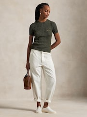 Polo Ralph Lauren Green Cable Knit Cotton Short Sleeve Sweater - Image 3 of 5