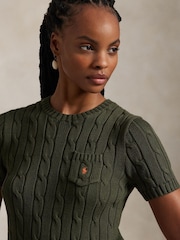 Polo Ralph Lauren Green Cable Knit Cotton Short Sleeve Sweater - Image 4 of 5