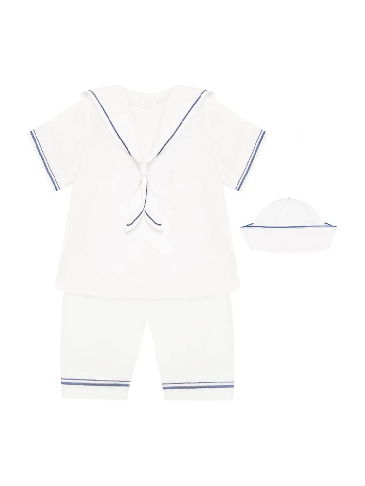Emile Et Rose Linen Style Sailor Collar & Trim 100% Cotton 2Pc Shorts & Hat Set - Image 2 of 6