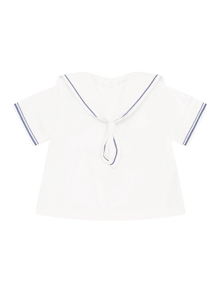 Emile Et Rose Linen Style Sailor Collar & Trim 100% Cotton 2Pc Shorts & Hat Set - Image 3 of 6