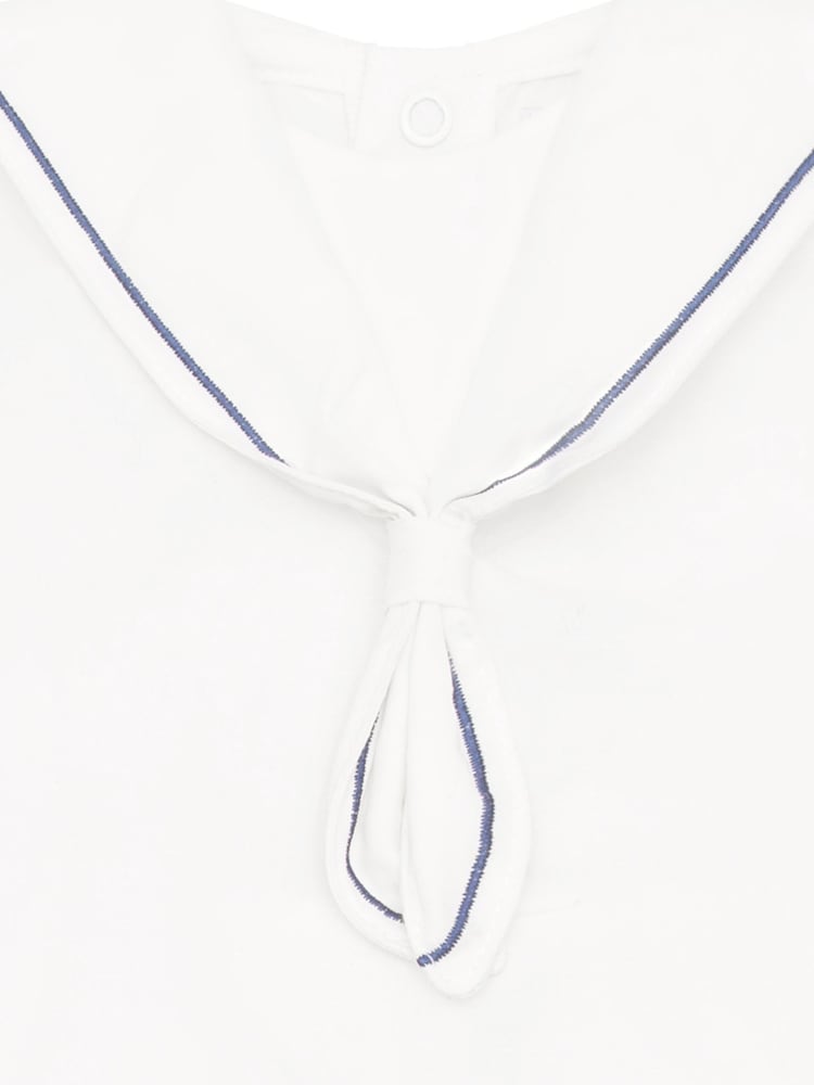 Emile Et Rose Linen Style Sailor Collar & Trim 100% Cotton 2Pc Shorts & Hat Set - Image 4 of 6