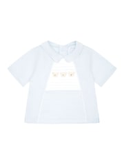 Emile Et Rose Blue 100% Cotton 2pc Top With Pleated Bear Emb Panel & Shorts Set - Image 3 of 5
