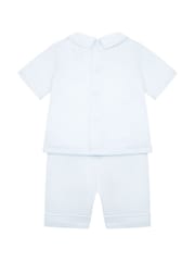 Emile Et Rose Blue 100% Cotton 2pc Top With Pleated Bear Emb Panel & Shorts Set - Image 5 of 5